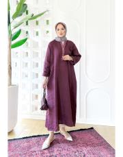 gül ithal keten payetli elbise bordo 2