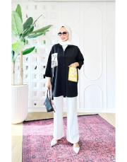 bianca terry koton gömlek siyah