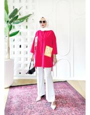 bianca terry koton gömlek fuşya 3