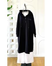 kapşonlu iki ip sweat tunik siyah