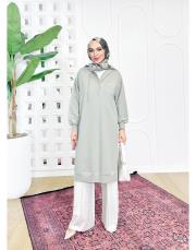 kapşonlu iki ip sweat tunik çağla yeşili