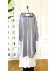 kapşonlu iki ip sweat tunik gri