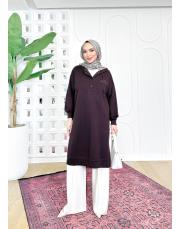 kapşonlu iki ip sweat tunik kahve