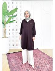 kapşonlu iki ip sweat tunik kahve 2