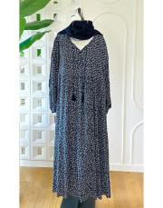 mini çiçekli vual viskon elbise lacivert