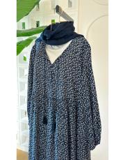 mini çiçekli vual viskon elbise lacivert 2