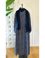 mini çiçekli vual viskon elbise lacivert 3