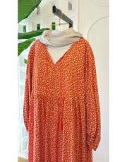 mini çiçekli vual viskon elbise oranj 2