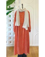 mini çiçekli vual viskon elbise oranj 3