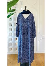 mini çiçekli vual viskon elbise gece mavisi