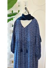 mini çiçekli vual viskon elbise gece mavisi 2