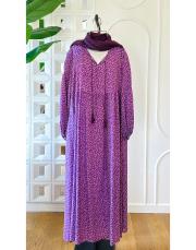 mini çiçekli vual viskon elbise leylak