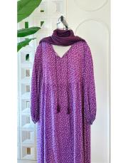 mini çiçekli vual viskon elbise leylak 2