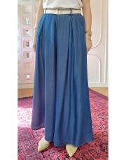 ithal tencel kemerli pantolon etek mavi