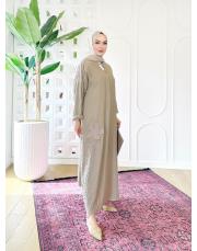 lorien kabartma nakışlı elbise bej 2