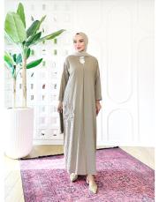 lorien kabartma nakışlı elbise bej 4