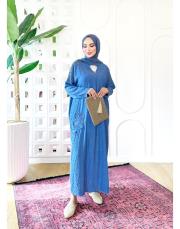 lorien kabartma nakışlı elbise indigo 2