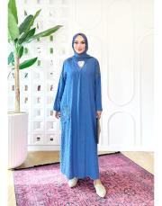 lorien kabartma nakışlı elbise indigo 3