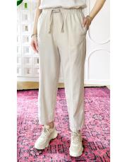 yıkamalı ince tencel pamuk pantolon bej