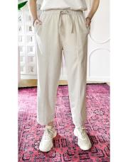 yıkamalı ince tencel pamuk pantolon bej 2