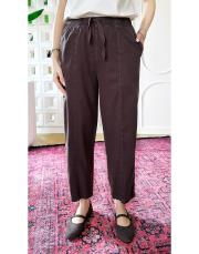 yıkamalı ince tencel pamuk pantolon kahve 2