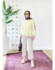 gömlek detaylı sweat tunik sarı