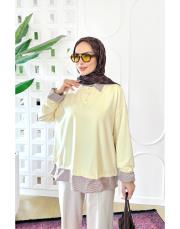 gömlek detaylı sweat tunik sarı 2