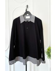 gömlek detaylı sweat tunik siyah