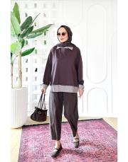 gömlek detaylı sweat tunik kahve