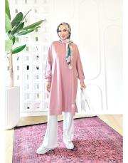etiket detay oversize sweat tunik pudra
