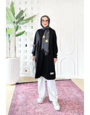 etiket detay oversize sweat tunik siyah