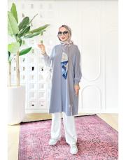 etiket detay oversize sweat tunik mavi gri