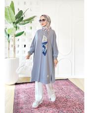 etiket detay oversize sweat tunik mavi gri 2