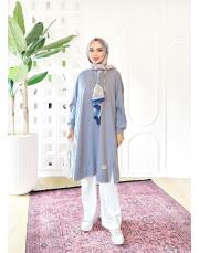 etiket detay oversize sweat tunik mavi gri 3