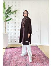 etiket detay oversize sweat tunik kahve 2