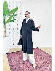 tencel yandan bağlamalı oversıze kap siyah