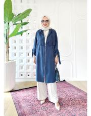 ketie tencel kapşonlu kap lacivert