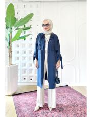 ketie tencel kapşonlu kap lacivert 2