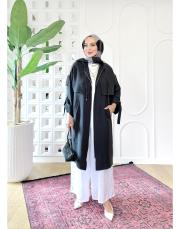 ketie tencel kapşonlu kap siyah