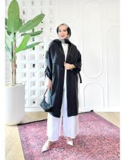 ketie tencel kapşonlu kap siyah 2