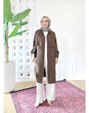 ketie tencel kapşonlu kap kahve