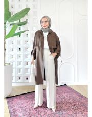 ketie tencel kapşonlu kap kahve 2