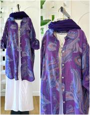 ithal şal desen koton gömlek mor
