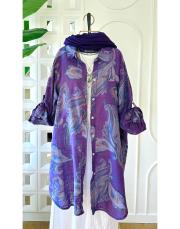 ithal şal desen koton gömlek mor 2