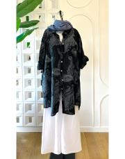 ithal şal desen koton gömlek siyah