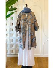 ithal şal desen koton gömlek vizon