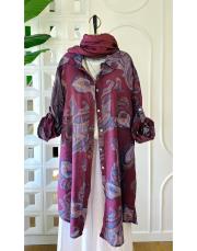 ithal şal desen koton gömlek bordo 2