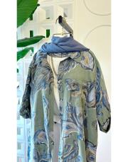 ithal şal desen koton gömlek haki 3