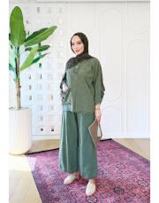 eleni yıkamalı pamuk takım haki 3