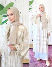 çizgili aynalı kimono bej
